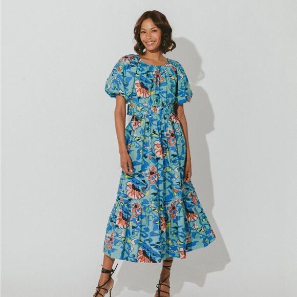 Cleobella Misha maxi dress puff sleeve calypso sz M - Picture 2 of 10